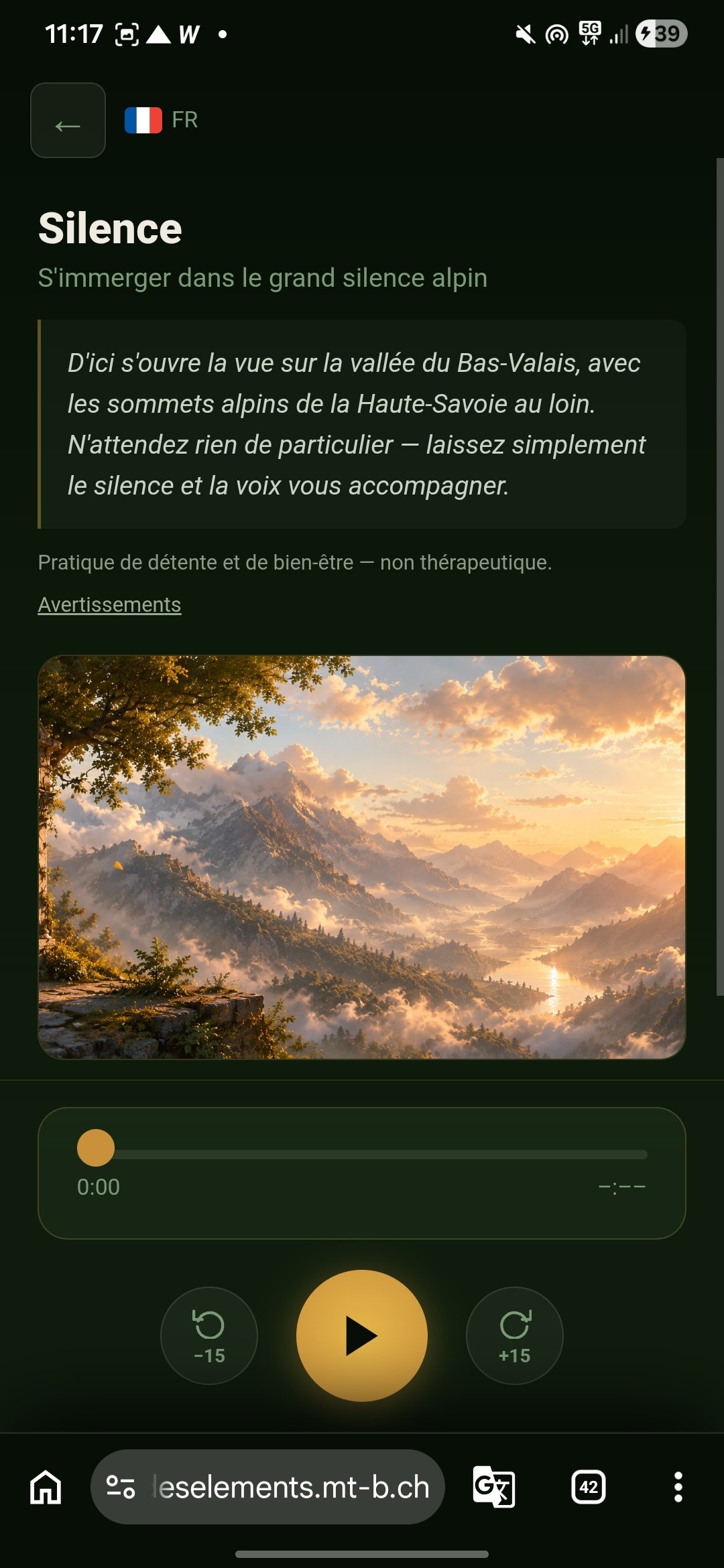 Capture d’écran de l’application : histoire 1
